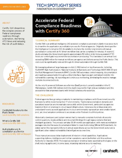 Tech Spotlight Certify 360 Federal Compliance Graphic