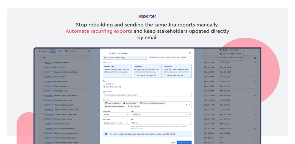 Scheduled exports and email notifications