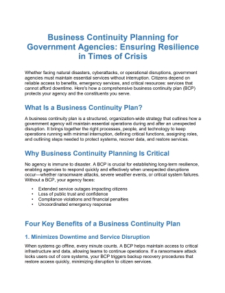 Business Continuity 
Planning for 
Government Agencies cover page
