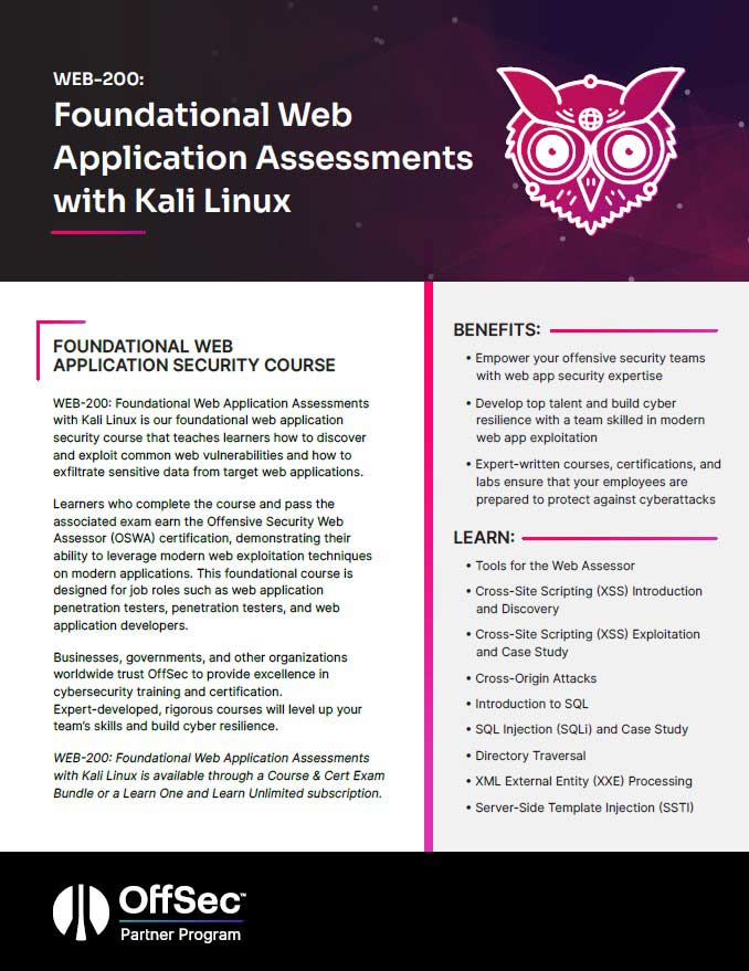 WEB-200: Foundational Web Application Assessments with Kali Linux