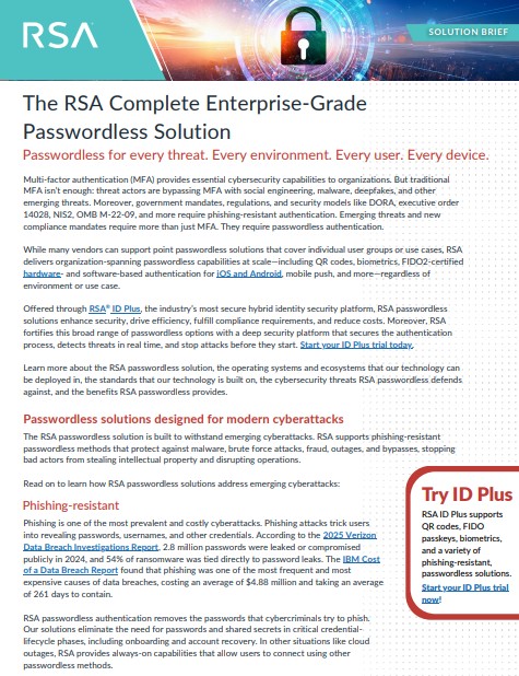 The RSA Complete Enterprise-Grade Passwordless Solution