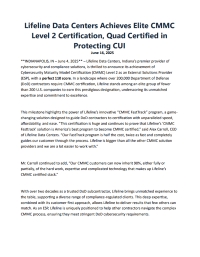 Lifeline Data Centers Achieves Elite CMMC Level 2 Certification, Quad Certified in Protecting CUI