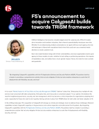F5’s Announcement to Acquire CalypsoAI Builds Towards TRiSM Framework