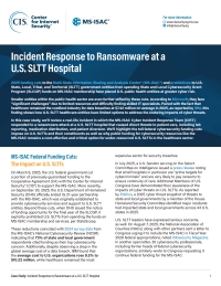 Incident Response to Ransomware at a U.S. SLTT Hospital