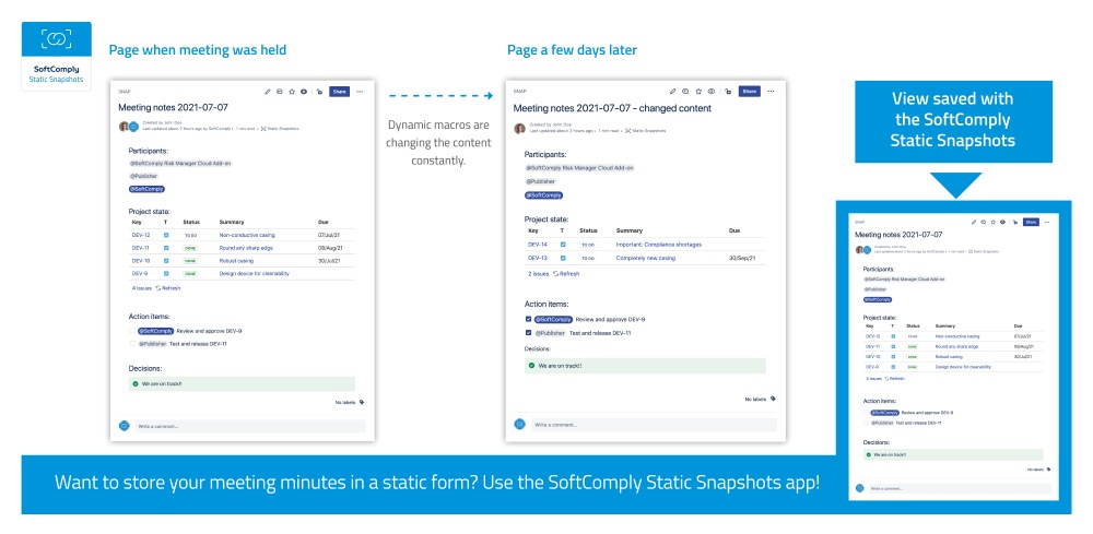 SoftComply Static Snapshots to Freeze Pages in Confluence