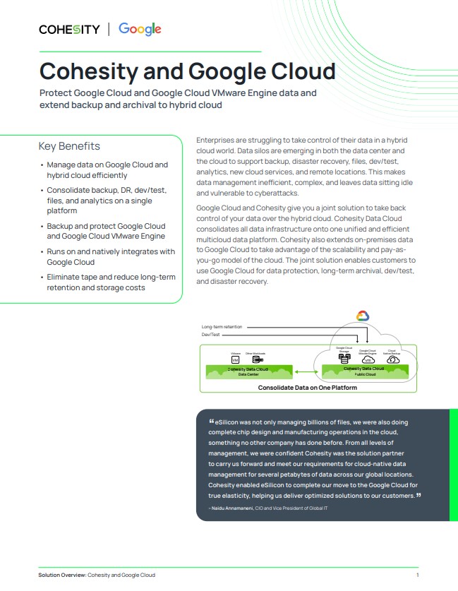 Cohesity & Google Cloud Solution Brief