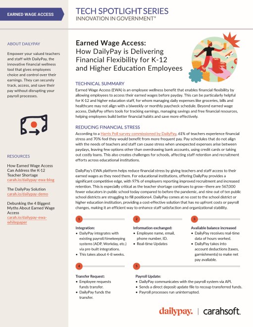 Tech Spotlight DailyPay Financial Wellness for Education Graphic