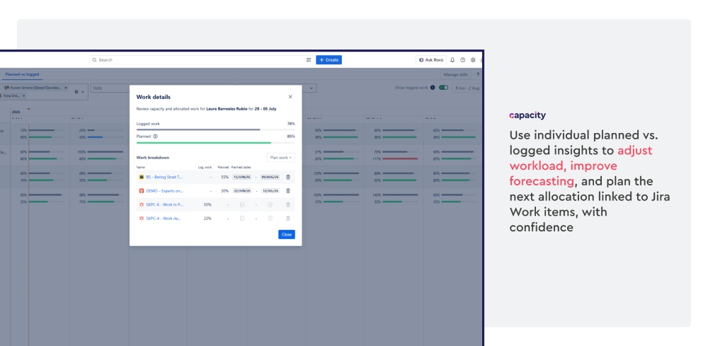 Individual capacity planning linked to Jira work