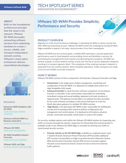 Tech Spotlight VMware SD-WAN Provides Simplicity, Performance, Security Graphic