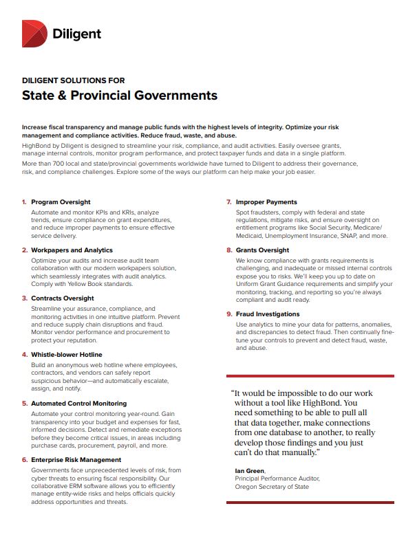 DILIGENT SOLUTIONS FOR State & Provincial Governments