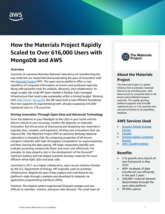 How the Materials Project Rapidly Scaled to Over 616,000 Users with MongoDB and AWS