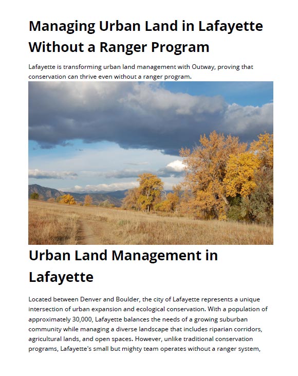 Managing Urban Land in Lafayette Without a Ranger Program