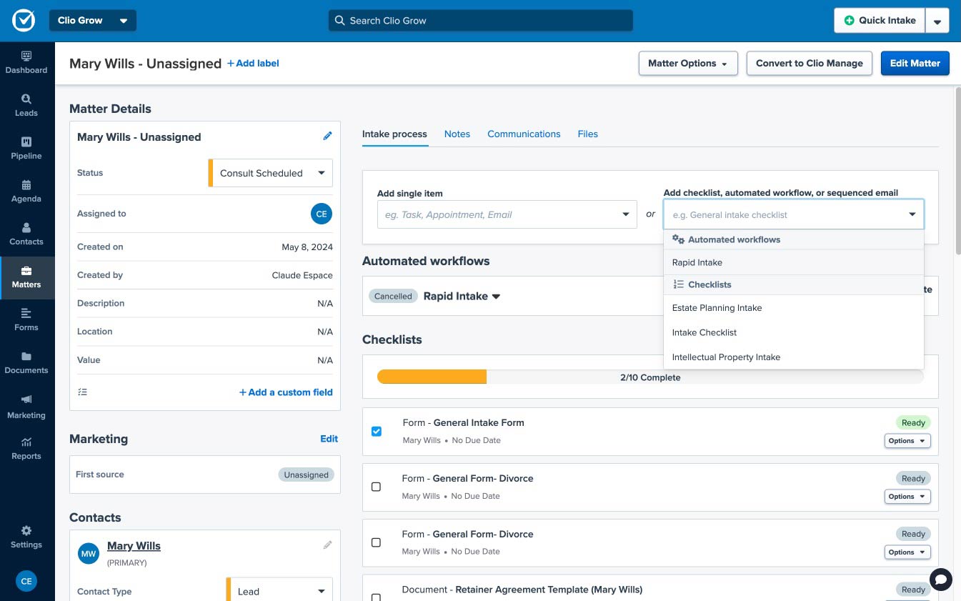 Clio Growth (Client Intake and CRM)
